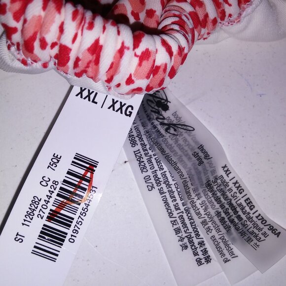 Victoria Secret PINK Swim Bikini Bottom Thong Red White Leopard Ruffle String Ti - Picture 7 of 8